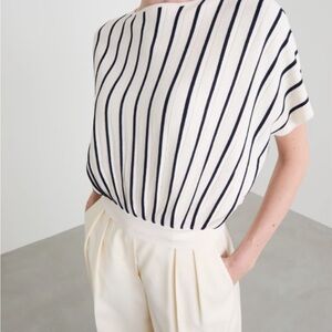 Weekend Max Mara Pegola Striped Knit Cap-Sleeve Top in Cream and Navy.